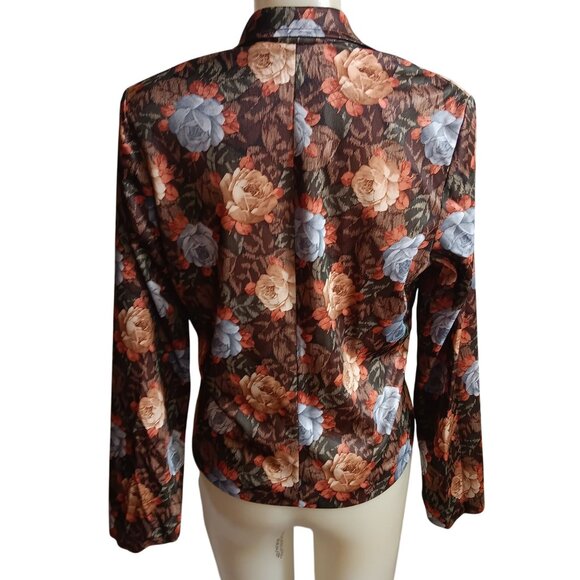 Vintage Medium 1970's Womens Blazer Jacket Polyester Floral Notch Lapel Cropped - Picture 4 of 7
